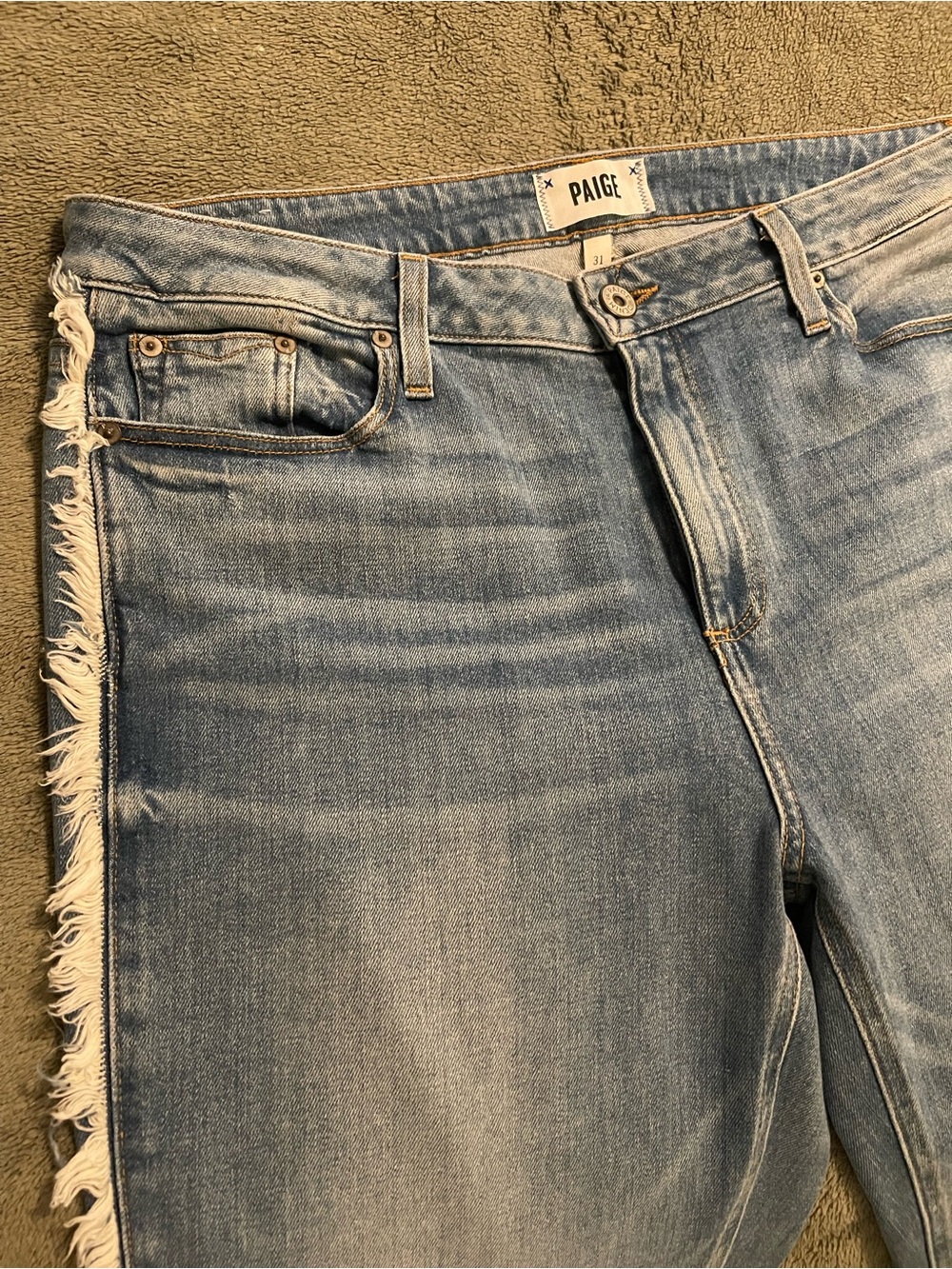 PAIGE Noella Light Blue Denim Jeans with Frayed Seams